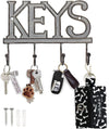 Key Holder for Wall - Decorative Farmhouse Rustic Wall Mount Key Organizer with 4 Hooks - Vintage Cast Iron Key Rack with Screws and Anchors – 6x8 - White – front view – Comfify