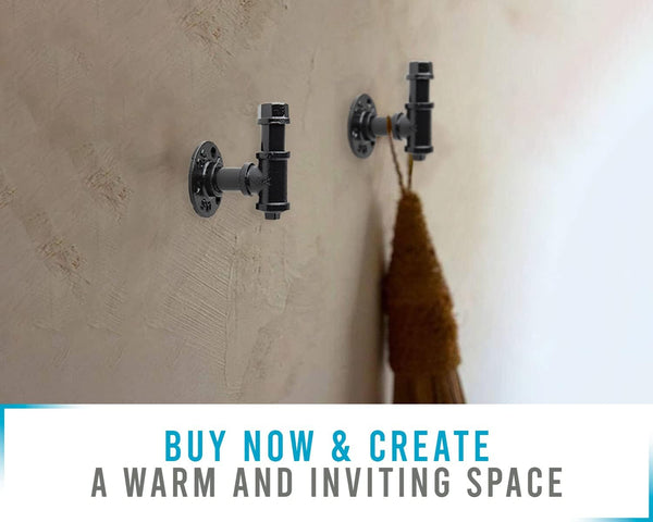 Industrial Pipe Decor Set for 4 Piece Bathroom Fixture Set: 1 Paper Holder, 1 Robe Hook, 1 Towel Ring & 1 Towel Bar in Matte Black – Farmhouse Bath Accessories/w Screws & Anchors - Square – scale comparison – Comfify