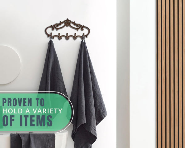 Cast Iron Wall Mounted Hanger – Vintage Design with 5 Hooks for Keys, Towels, Robes, and Clothes – packaging view – Comfify