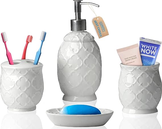 Designer 4-Piece Bathroom Accessory Set - Moroccan Trellis Design