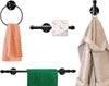 Industrial Pipe Decor Set for 4 Piece Bathroom Fixture Set: 1 Paper Holder, 1 Robe Hook, 1 Towel Ring & 1 Towel Bar in Matte Black – Farmhouse Bath Accessories/w Screws & Anchors - Square – front view – Comfify