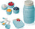 Mason Jar Kitchenware Set – Aqua Blue Ceramic Decor with 4 Measuring Cups, 4 Measuring Spoons, and Spoon Rest – front view – Comfify