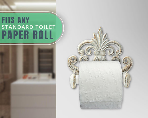 Fleur De Lis Cast Iron Toilet Paper Holder – Wall Mounted Tissue Dispenser – lifestyle in bathroom – Comfify