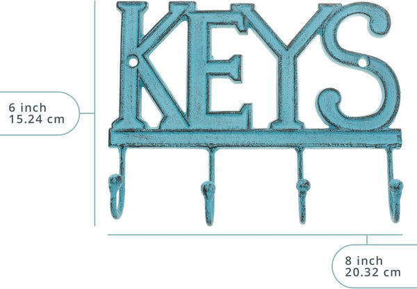 Cast Iron Key Holder – Decorative Farmhouse Wall Organizer with 4 Hooks, Screws & Anchors – lifestyle in living room – Comfify