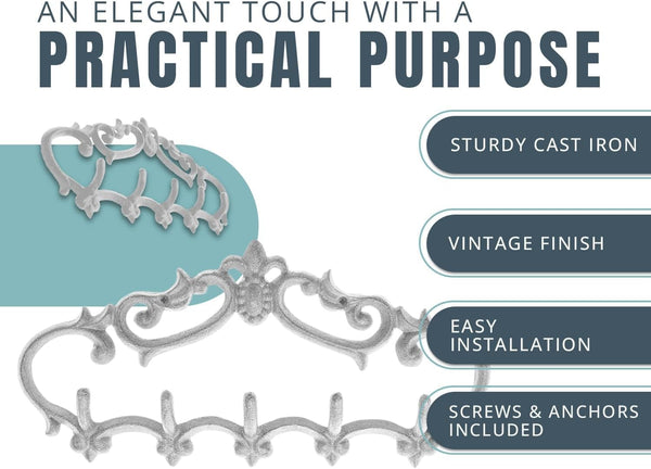 Cast Iron Wall Hanger – Rustic Design with 5 Hooks – scale comparison – Comfify