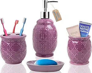 Designer 4-Piece Bathroom Accessory Set - Moroccan Trellis Design