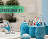4-Piece Bathroom Accessory Set - Ceramic Bath Set with Blue Glossy Finish - Modern Vanity Accessories Including Soap Dish, Tumbler, and Toothbrush Holder – lifestyle in bathroom – Comfify