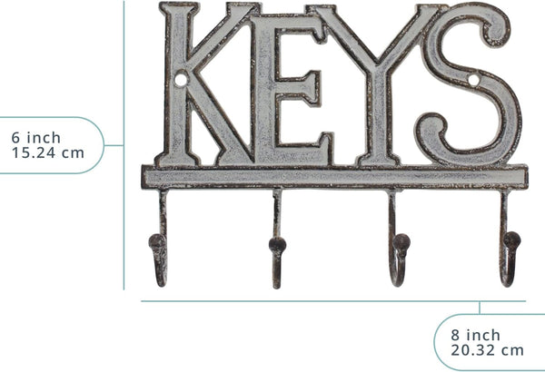 Key Holder for Wall - Decorative Farmhouse Rustic Wall Mount Key Organizer with 4 Hooks - Vintage Cast Iron Key Rack with Screws and Anchors – 6x8 - White – lifestyle in living room – Comfify