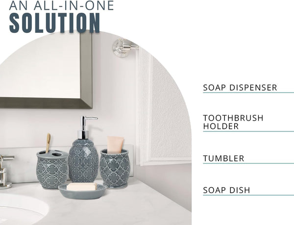 Designer 4-Piece Bathroom Accessory Set - Moroccan Trellis Design