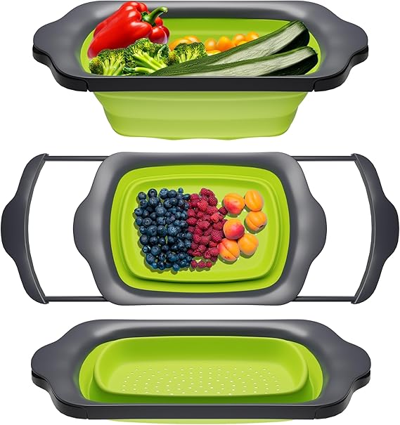Collapsible Kitchen Colander - Over the Sink Kitchen Strainer - Blue & Grey
