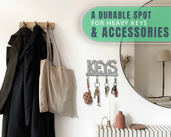 Key Holder for Wall - Decorative Farmhouse Rustic Wall Mount Key Organizer with 4 Hooks - Vintage Cast Iron Key Rack with Screws and Anchors – 6x8 - White – scale comparison – Comfify