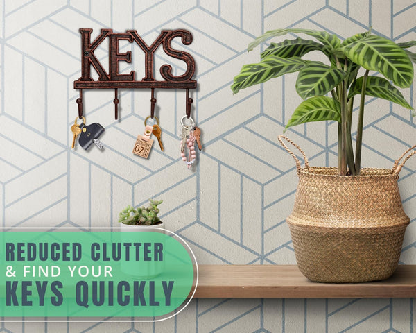 Key Holder for Wall - Decorative Farmhouse Rustic Wall Mount Key Organizer with 4 Hooks - Vintage Cast Iron Key Rack with Screws and Anchors – 6x8 - Copper with Black – packaging view – Comfify