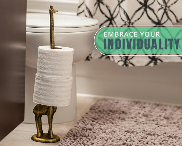 Giraffe Paper Towel Holder for Kitchen or Decorative Toilet Paper Stand for Bathroom - Unique Antique, Vintage, Whimsical Animal Design Roll Dispenser for Home Decor - Gold With Black – side angle – Comfify