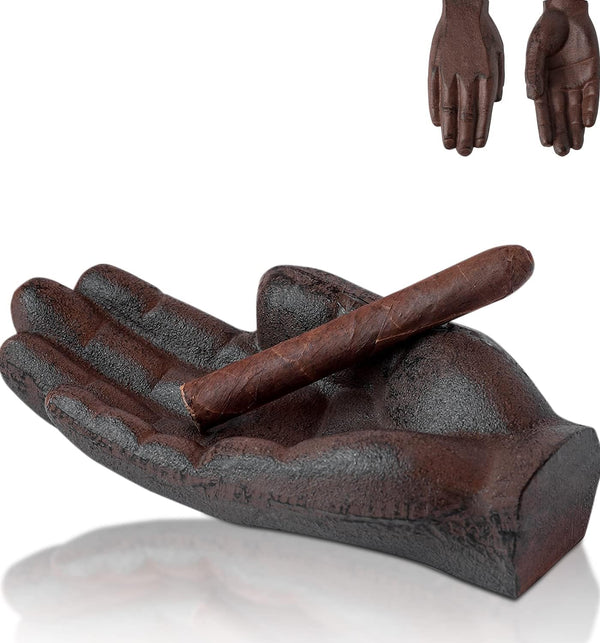 Cast Iron Cigar Ashtray Hand-Shaped - Rustic Decorative Tray, Key Holder, Heavy Duty Paperweight, Unique Gift for Men, Office & Home Decor – front view – Comfify
