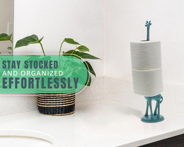 Giraffe Paper Towel Holder for Kitchen or Decorative Toilet Paper Stand for Bathroom - Unique Antique, Vintage, Whimsical Animal Design Roll Dispenser for Home Decor - Rustic Blue – scale comparison – Comfify