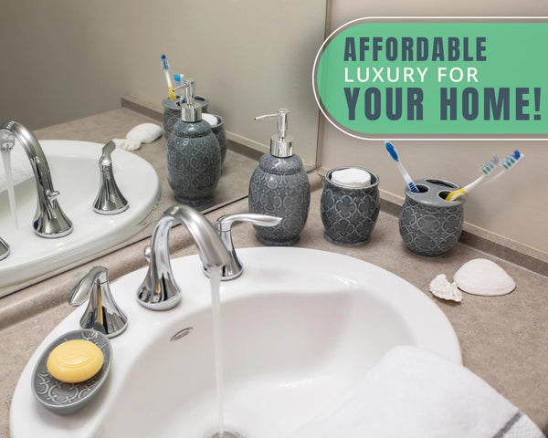 Designer 4-Piece Bathroom Accessory Set - Moroccan Trellis Design