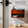 Modern Floating Nightstand with Drawer – Wall-Mount Bamboo Bedside Shelf, Midcentury Design, Dark Mahogany Finish