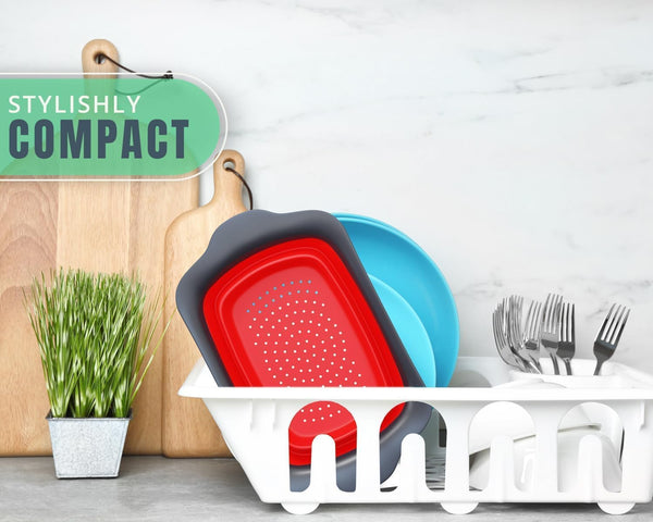 Collapsible Kitchen Colander - Over the Sink Kitchen Strainer - Blue & Grey