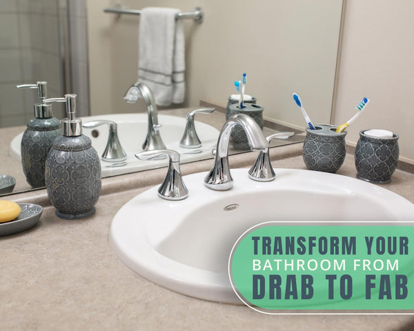 Designer 4-Piece Bathroom Accessory Set - Moroccan Trellis Design