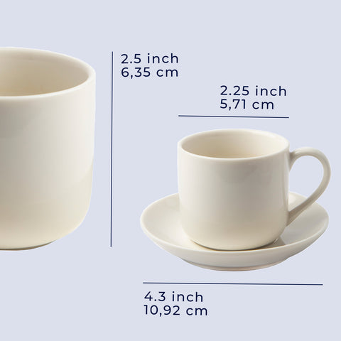 4oz. Espresso Cups Set of 4 With Matching Saucers