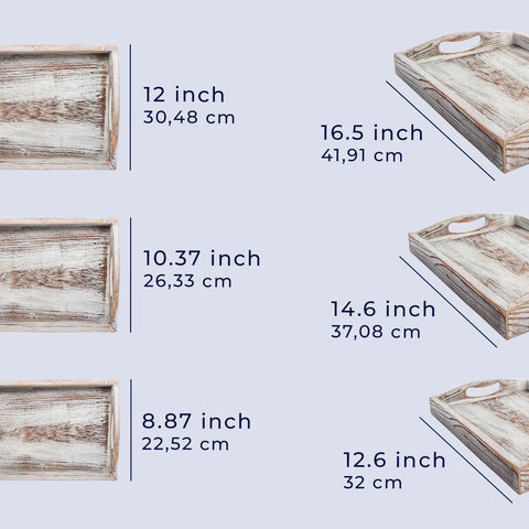Unique Rustic Wooden Serving Trays with Handle - Set of 3 - Rustic Blue