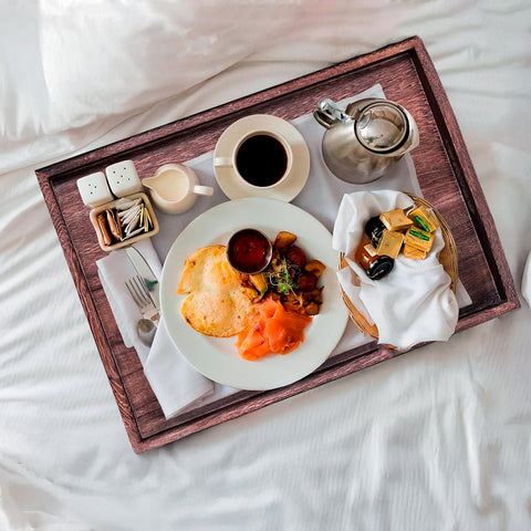 Unique Rustic Wooden Serving Trays with Handle - Set of 3 - Rustic Blue