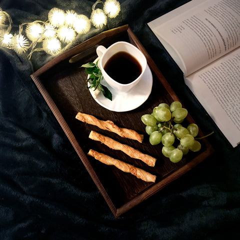 Unique Rustic Wooden Serving Trays with Handle - Set of 3 - Rustic Blue