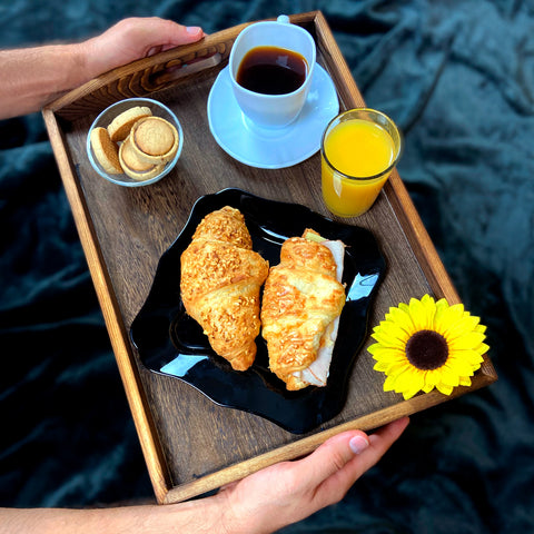 Unique Rustic Wooden Serving Trays with Handle - Set of 3 - Rustic Blue