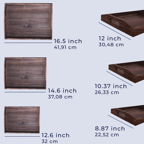 Unique Rustic Wooden Serving Trays with Handle - Set of 3 - Rustic Blue