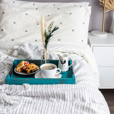 Unique Rustic Wooden Serving Trays with Handle - Set of 2 - Rustic Blue