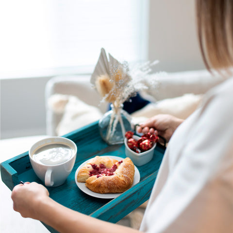 Unique Rustic Wooden Serving Trays with Handle - Set of 2 - Rustic Blue