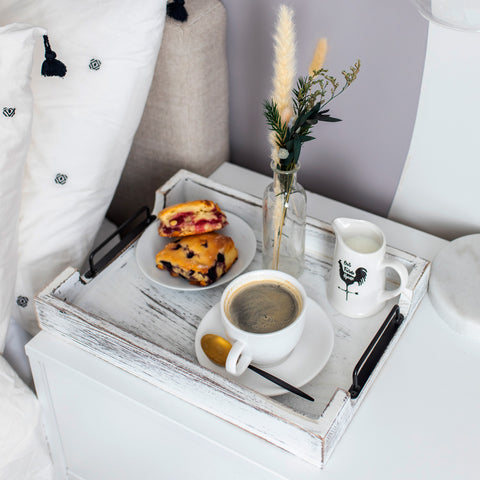 Unique Rustic Wooden Serving Trays with Handle - Set of 2 - Rustic White