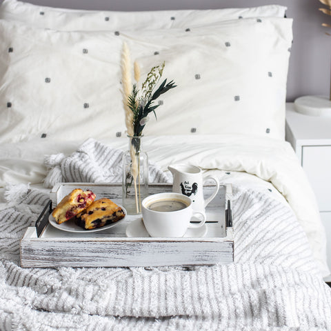 Unique Rustic Wooden Serving Trays with Handle - Set of 2 - Rustic White