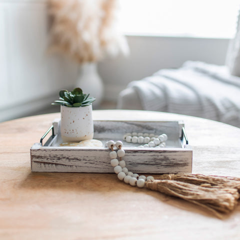 Unique Rustic Wooden Serving Trays with Handle - Set of 2 - Rustic White