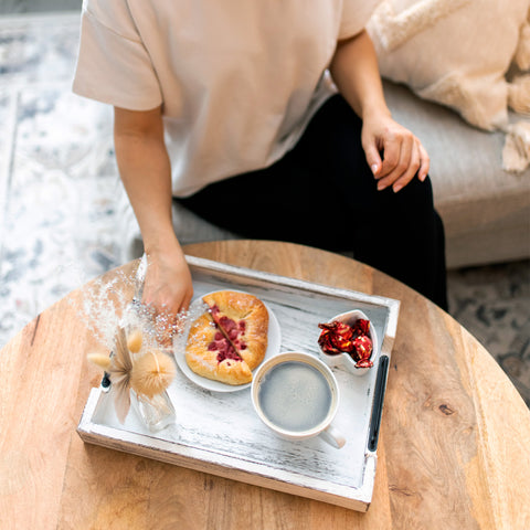 Unique Rustic Wooden Serving Trays with Handle - Set of 2 - Rustic White
