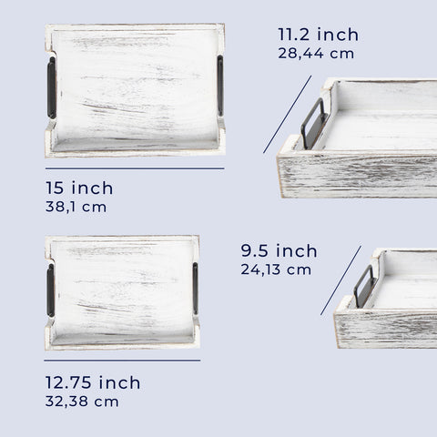 Unique Rustic Wooden Serving Trays with Handle - Set of 2 - Rustic White
