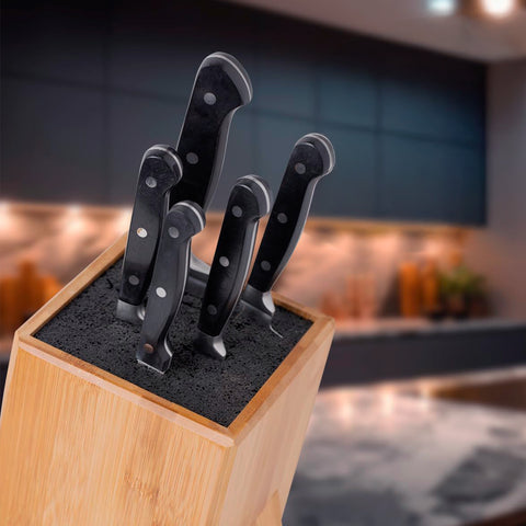 Effortless Bamboo Knife Block for Kitchen Counter w/ Removable, Washable Bristles
