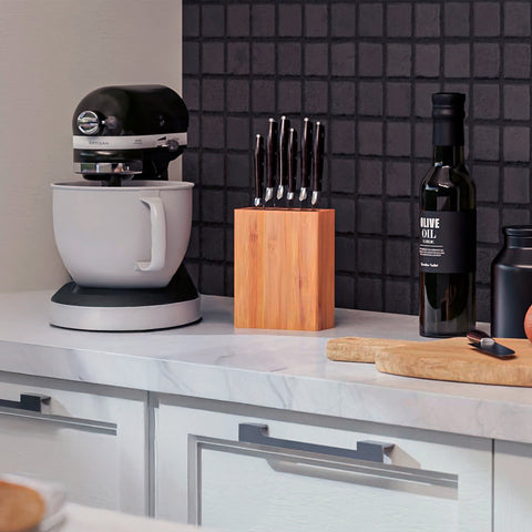 Effortless Bamboo Knife Block for Kitchen Counter w/ Removable, Washable Bristles