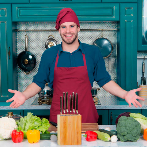 Effortless Bamboo Knife Block for Kitchen Counter w/ Removable, Washable Bristles