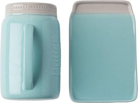 Ceramic Mason Jar Butter Dish w/Lid and Handle