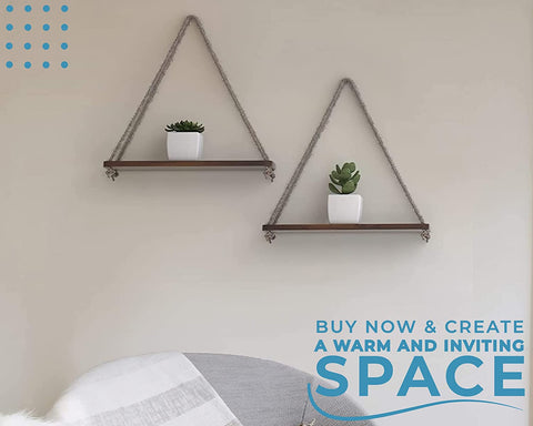 Comfify Modern Set of 2 Wooden Floating Shelves with String