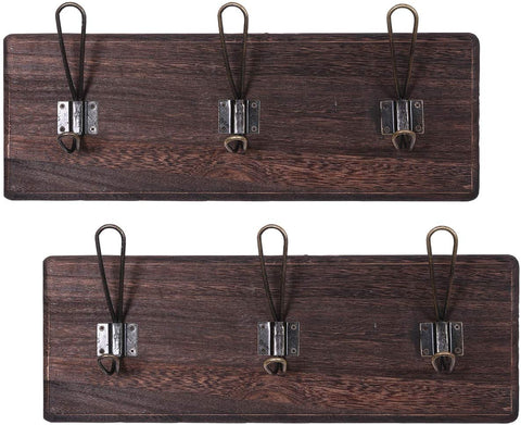 Rustic Wall Mounted Coat Racks with 3 Sturdy Hooks – Set of 2