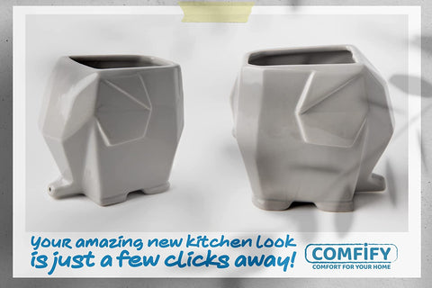 Novelty "Elephant" Cutlery Holder & Drainer for your Kitchen Sink - Multifunctional & Decorative Silverware Organizer - Grey