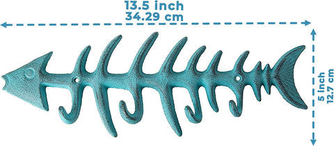 Decorative Cast Iron Hanger w/ 4 “Fish Bones” Hooks