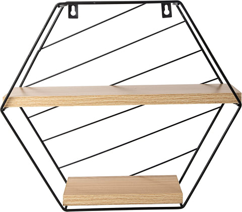 Industrial, Wall Mounted Hexagonal Floating Shelves – Set of 3 Decorative Metal Wire Shelves - Dark Brown