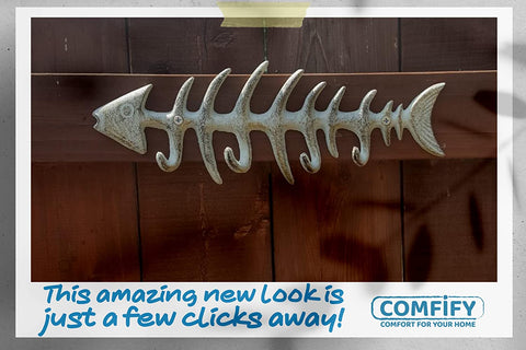 Decorative Cast Iron Hanger w/ 4 “Fish Bones” Hooks