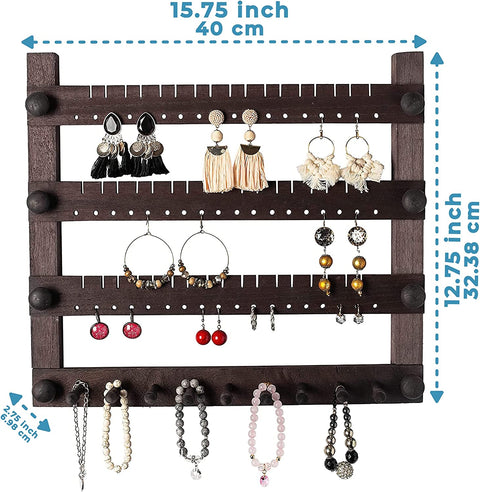 Large Jewelry Organizer w/ 51 Slots for Necklaces, 54 Slots for Earrings and 9 Slots for Rings, Headbands & More