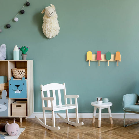 Wall-Mount “Ice Cream Pops” Coat Rack for Kids – Novelty Clothes Hanger for Kids Room, Bathroom or Nursery – 14" x 4.5" Wooden Hanger for Backpack, Towels & More - Bamboo