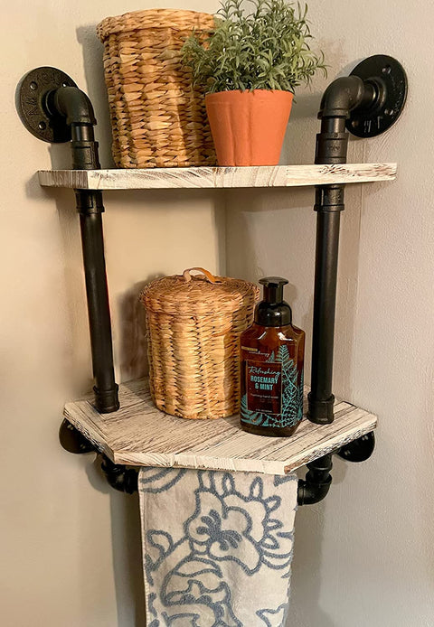Bathroom Corner Shelf w/ Pipe Towel Bar
