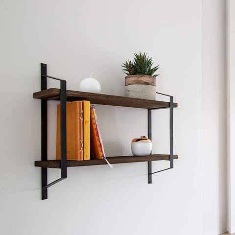 Decorative, 2-Tier Industrial Floating Shelves w/ Coated Steel Brackets
